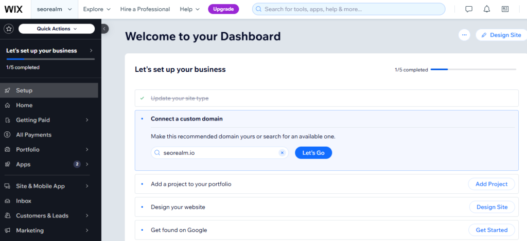 wix dashboard