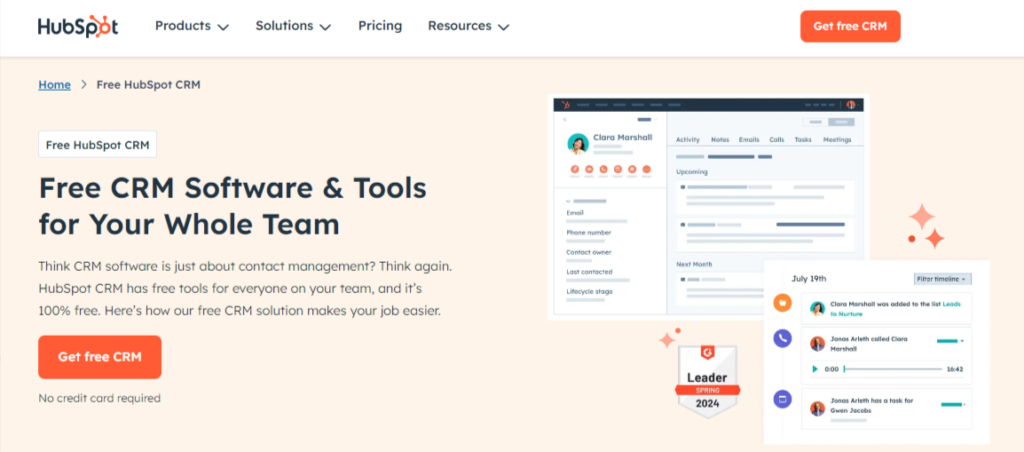 Hubspot free CRM plan
