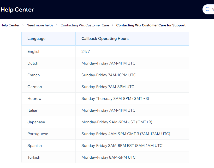 wix customer support time around the world
