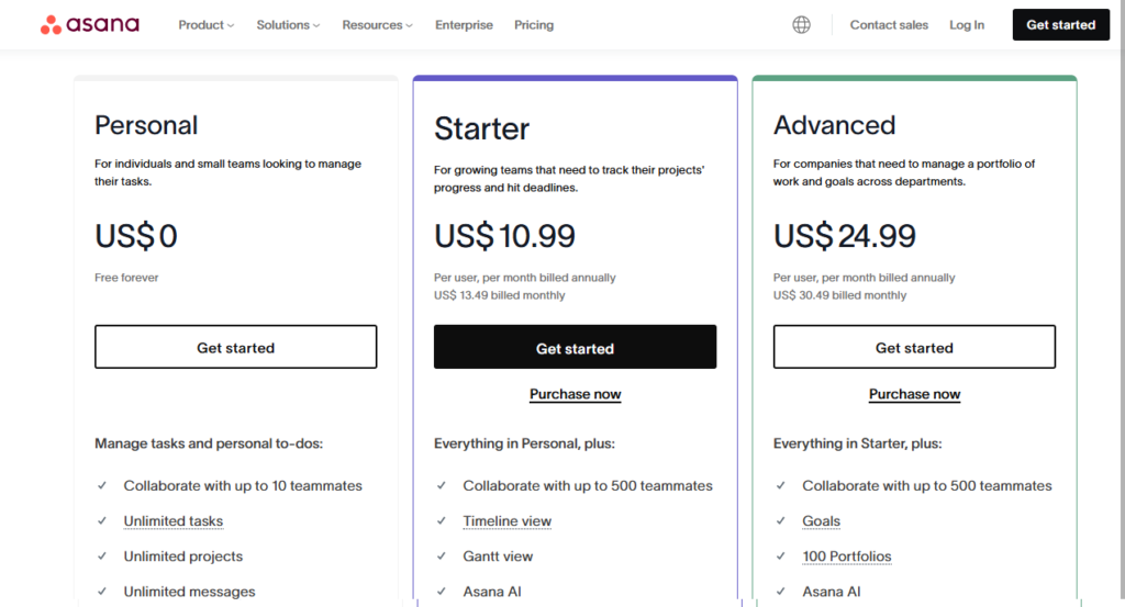 Asana pricing
