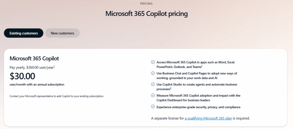 Microsoft 365 copilot pricing