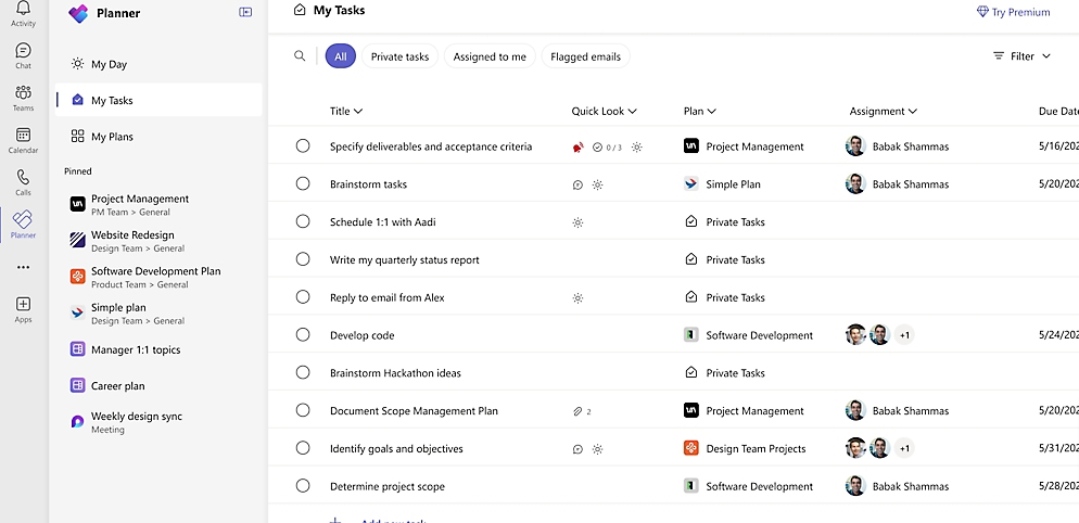 Microsoft planner interface