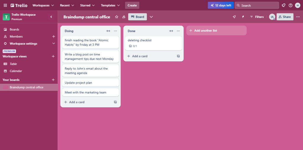 Trello workspace