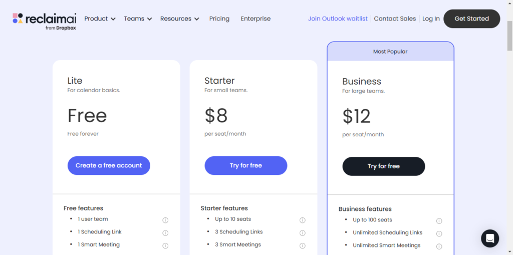 reclaim ai pricing