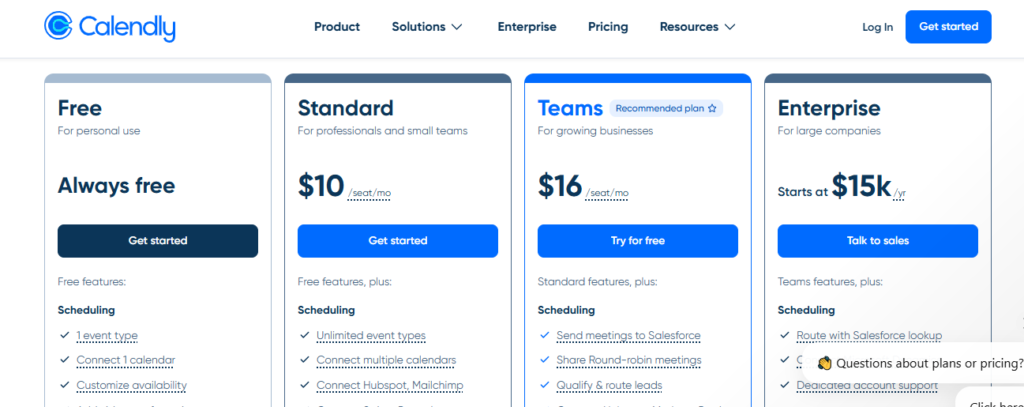 Calendly pricing