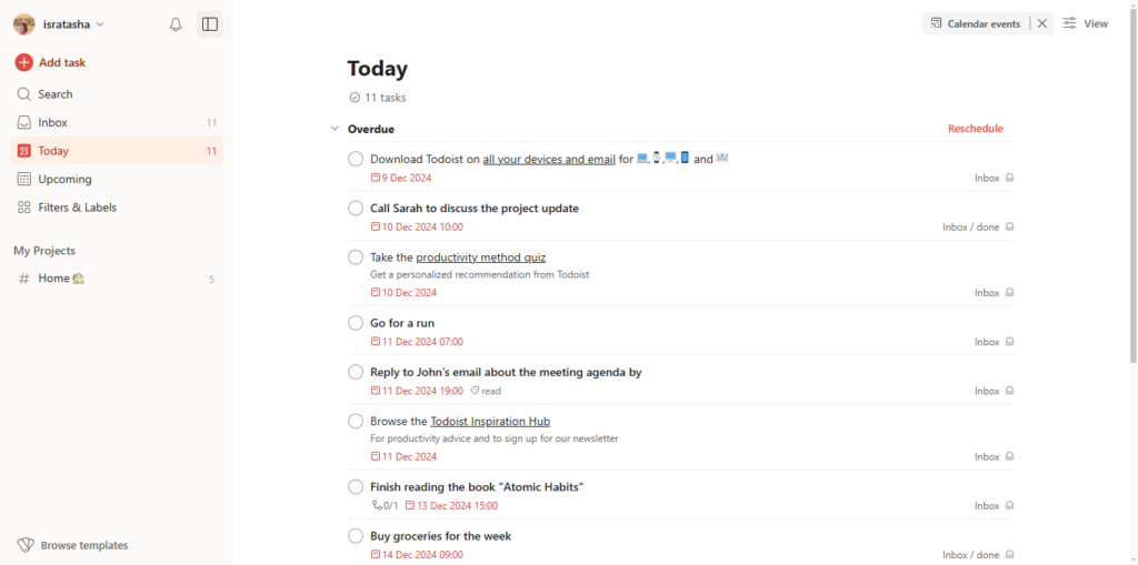 Todoist's easy to use user interface