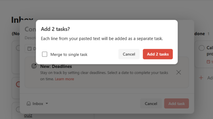 Adding bulk tasks in Todoist