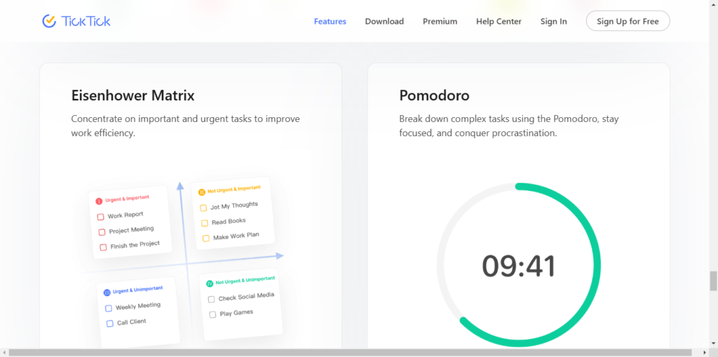 pomodoro feature of TickTick