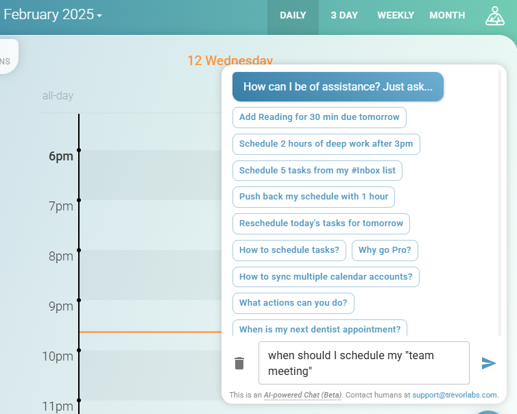 Trevor AI chatbot that helps with scheduling